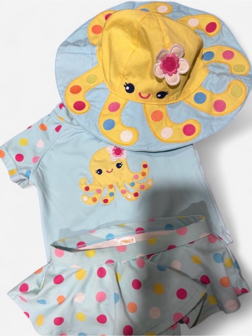 Gymboree 12-18m Baby Octopus Swim Set Sun Hat Yellow & Light Blue